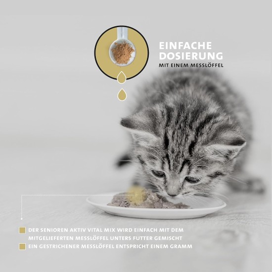 Senior Aktiv Vital Mix Powder for Old Cats, Natural Supplement Food with Green-Lipped Mussel, MSM, Curcuma, Promotes Immune System & Deficiency Symptoms, petCat Health 3603 Senior Aktiv Vital Mix Powder for Old Cats, Natural Supplement Food with Green-Lipped Mussel, MSM, Curcuma, Promotes Immune System & Deficiency Symptoms, petCat Health 3603