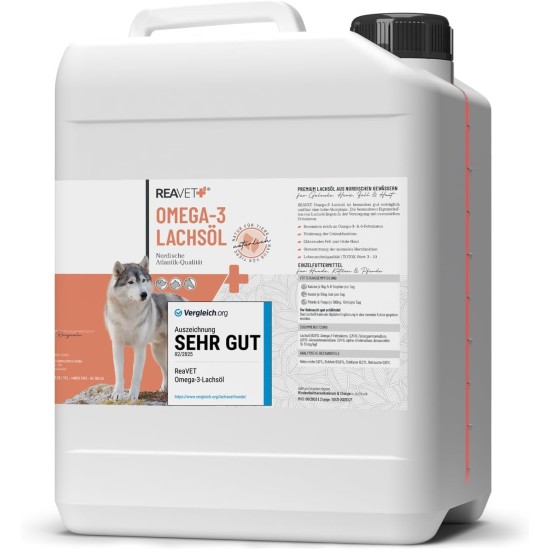 TESTURTEIL SEHR GUT 2025 ReaVET Salmon Oil Cat 100 ml - Rich in Omega 3 & 6, Fish Oil Dogs High Dose I Real Food Quality without Additives I Freshly Bottled in Germany TESTURTEIL SEHR GUT 2025 ReaVET Salmon Oil Cat 100 ml - Rich in Omega 3 & 6, Fish Oil Dogs High Dose I Real Food Quality without Additives I Freshly Bottled in Germany