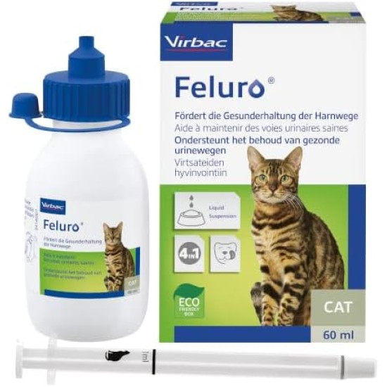 Virbac Feluro | 60 ml | Supplementary Food for Cats | To Support the Healthy Maintenance of the Urinary Tract | For Cell Health in Oxidative Stress | Oral Suspension Virbac Feluro | 60 ml | Supplementary Food for Cats | To Support the Healthy Maintenance of the Urinary Tract | For Cell Health in Oxidative Stress | Oral Suspension