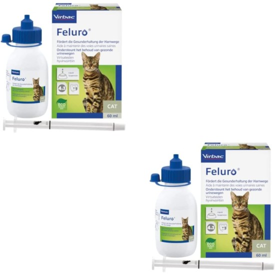 Virbac Feluro | Double Pack | 2 x 60 ml | Supplementary Feed for Cats | To Support the Healthy Maintenance of the Urinary Tract | For Cell Health in Oxidative Stress Virbac Feluro | Double Pack | 2 x 60 ml | Supplementary Feed for Cats | To Support the Healthy Maintenance of the Urinary Tract | For Cell Health in Oxidative Stress