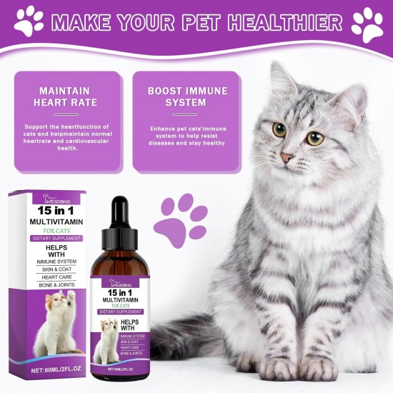 Vitamins Drops for Cats, Nutrients for Cats, Support for Metabolism & Immune System, Relieve a Cat's Bad Mood Vitamins Drops for Cats, Nutrients for Cats, Support for Metabolism & Immune System, Relieve a Cat's Bad Mood