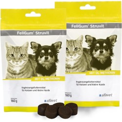 alfavet Feligum Struvite Double Pack Chew Drops for Dissolving Struvite Stones, Cats and Small Dogs, 2 x 160 g