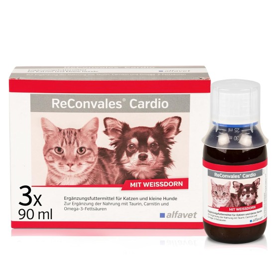 alfavet ReConvales Cardio, 3 x 90 ml bottles, to support the heart function of cats and dogs, supplementary feed with carnitine alfavet ReConvales Cardio, 3 x 90 ml bottles, to support the heart function of cats and dogs, supplementary feed with carnitine