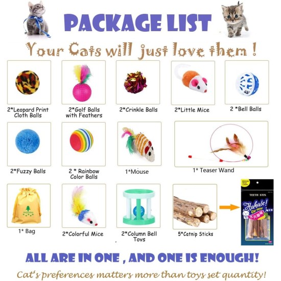 25 Pieces Cat Toy Set, Kitten Mouse Toy Set, Cat Toy Ball with Feather, Cat Toy Variety Cat Toy Pack 25 Pieces Cat Toy Set, Kitten Mouse Toy Set, Cat Toy Ball with Feather, Cat Toy Variety Cat Toy Pack