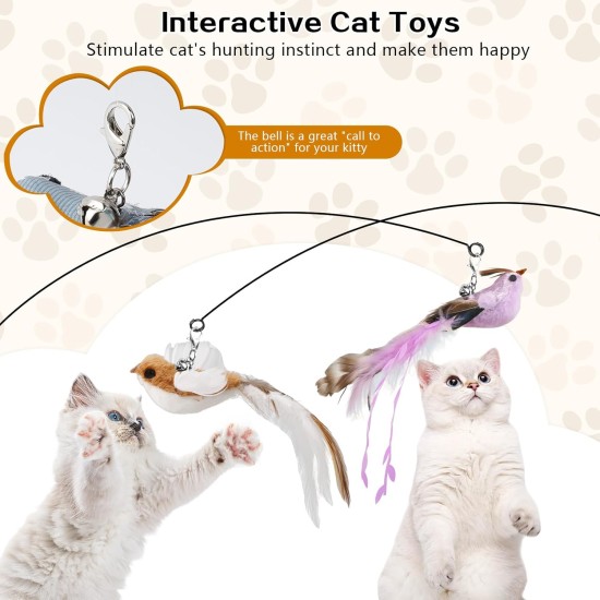 AiQInu Pack of 4 Interactive Cat Toy, Suction Cup, 1 Cat Fishing Rod with 2 Bells Birds, Intelligence Toy for Cats, Wand AiQInu Pack of 4 Interactive Cat Toy, Suction Cup, 1 Cat Fishing Rod with 2 Bells Birds, Intelligence Toy for Cats, Wand