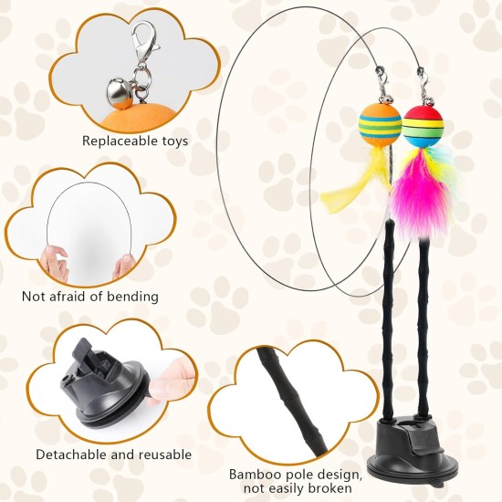 AiQInu Pack of 4 Interactive Cat Toy, Suction Cup, 1 Cat Fishing Rod with 2 Bells Birds, Intelligence Toy for Cats, Wand AiQInu Pack of 4 Interactive Cat Toy, Suction Cup, 1 Cat Fishing Rod with 2 Bells Birds, Intelligence Toy for Cats, Wand