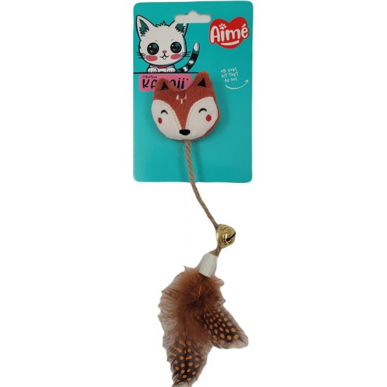 Aimé Kawaii Cat Toy with Rope in the Shape of a Fox - Cat Game - Colourful Crisp and Fun - with Catnip Padding - Attractive Face, Feathers and Bell Aimé Kawaii Cat Toy with Rope in the Shape of a Fox - Cat Game - Colourful Crisp and Fun - with Catnip Padding - Attractive Face, Feathers and Bell
