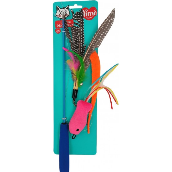 Aimé Kawaii Retractable Cat Toy Fishing Rod - Cat Game - Colorful, Crisp and Fun - Stimulates Movement and Noise - with Interchangeable Lures and Telescopic Handle Aimé Kawaii Retractable Cat Toy Fishing Rod - Cat Game - Colorful, Crisp and Fun - Stimulates Movement and Noise - with Interchangeable Lures and Telescopic Handle