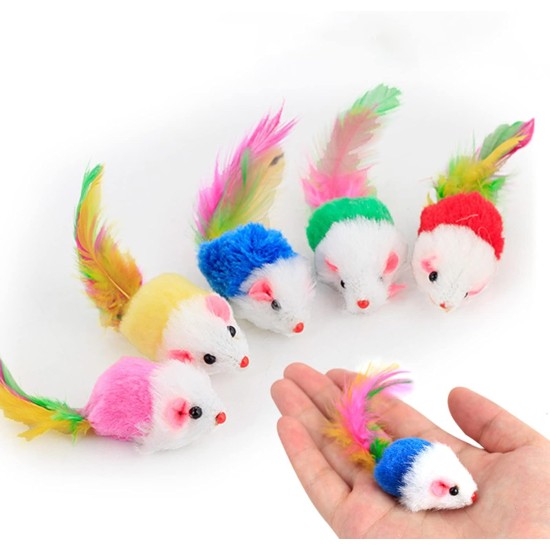 BSITSSS Pack of 10 Cat Toy Mouse, Cat Toy Self-Activity with Feather Tail, Cat Toy, Interactive Cat Toy, Furry Cat Accessories for Cats, Fun Play (Random Colour) BSITSSS Pack of 10 Cat Toy Mouse, Cat Toy Self-Activity with Feather Tail, Cat Toy, Interactive Cat Toy, Furry Cat Accessories for Cats, Fun Play (Random Colour)