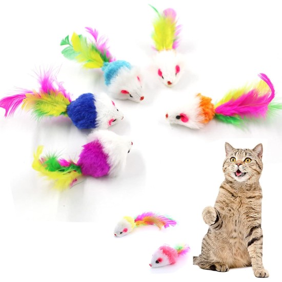 BSITSSS Pack of 10 Cat Toy Mouse, Cat Toy Self-Activity with Feather Tail, Cat Toy, Interactive Cat Toy, Furry Cat Accessories for Cats, Fun Play (Random Colour) BSITSSS Pack of 10 Cat Toy Mouse, Cat Toy Self-Activity with Feather Tail, Cat Toy, Interactive Cat Toy, Furry Cat Accessories for Cats, Fun Play (Random Colour)