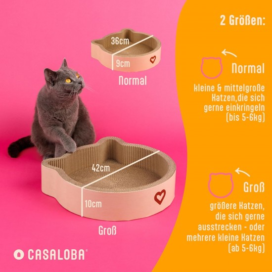 CASALOBA Cat Basket for Sleeping, Scratching and Playing, Durable Cat Scratching Board Made of Premium Corrugated Cardboard in Modern Cat Head Shape, 3-in-1 Cat Toy, Scratching Furniture and Sleeping CASALOBA Cat Basket for Sleeping, Scratching and Playing, Durable Cat Scratching Board Made of Premium Corrugated Cardboard in Modern Cat Head Shape, 3-in-1 Cat Toy, Scratching Furniture and Sleeping