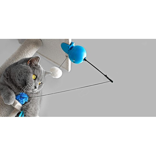 COOCKOO Europet Rotating Fishing Rod Foxy Magic Ball Blue Interactive Cat Toy with Timer Turns Off After 5 Minutes Battery Not Included COOCKOO Europet Rotating Fishing Rod Foxy Magic Ball Blue Interactive Cat Toy with Timer Turns Off After 5 Minutes Battery Not Included