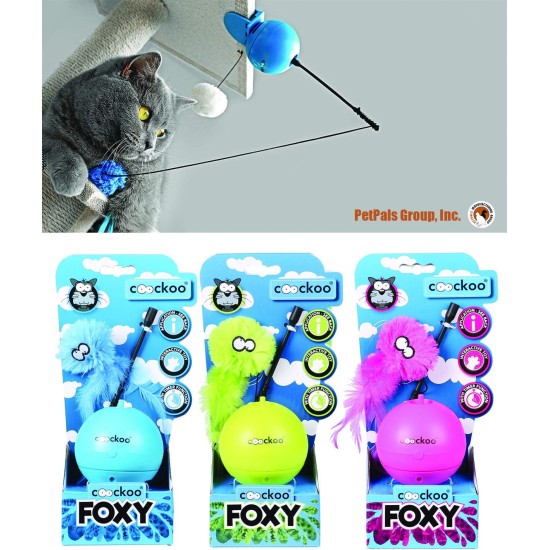 COOCKOO Europet Rotating Fishing Rod Foxy Magic Ball Blue Interactive Cat Toy with Timer Turns Off After 5 Minutes Battery Not Included COOCKOO Europet Rotating Fishing Rod Foxy Magic Ball Blue Interactive Cat Toy with Timer Turns Off After 5 Minutes Battery Not Included