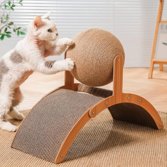 Cat Scratcher Cardboard, Natural Sisal Scratching Board with Ball, Curved Bridge Design, Rabbit Scratching Toy for Natural Scratching Needs & Furniture Protection, 35 x 15 x 26 cm Cat Scratcher Cardboard, Natural Sisal Scratching Board with Ball, Curved Bridge Design, Rabbit Scratching Toy for Natural Scratching Needs & Furniture Protection, 35 x 15 x 26 cm