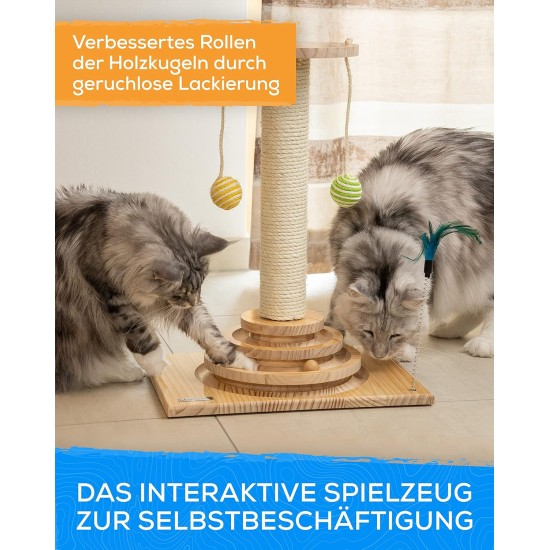 Cat Scratching Post - Interactive Cat Toy with 40 cm High Scratching Post, Feather and Rattle Balls - Small Cat Scratching Post - Cat Scratching Furniture Cat Scratching Post - Interactive Cat Toy with 40 cm High Scratching Post, Feather and Rattle Balls - Small Cat Scratching Post - Cat Scratching Furniture
