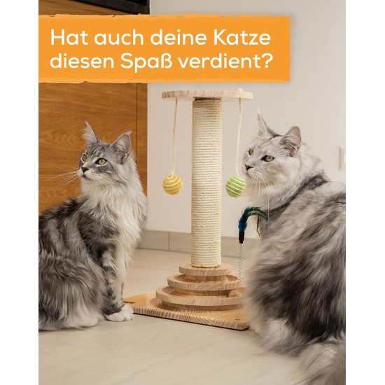 Cat Scratching Post - Interactive Cat Toy with 40 cm High Scratching Post, Feather and Rattle Balls - Small Cat Scratching Post - Cat Scratching Furniture Cat Scratching Post - Interactive Cat Toy with 40 cm High Scratching Post, Feather and Rattle Balls - Small Cat Scratching Post - Cat Scratching Furniture