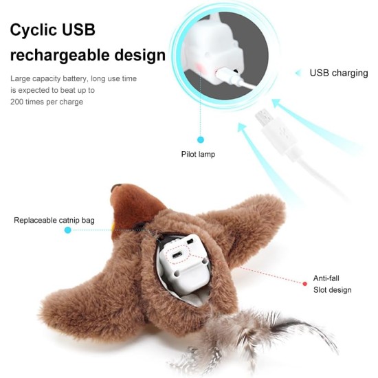 Cat Toy Bird Interactive Cat Toy Fluttering Bird for Adult House Cats, Rechargeable and Washable, Great Bird Toy for Cats and Kittens for Biting and Kicking (Brown) Cat Toy Bird Interactive Cat Toy Fluttering Bird for Adult House Cats, Rechargeable and Washable, Great Bird Toy for Cats and Kittens for Biting and Kicking (Brown)