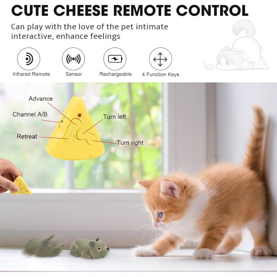Cat Toy Electric Play Mouse, Automatic Remote Controlled Mouse with Remote Control in Cheese Shape and USB Cable, Interactive Cat Toy, RC Rat, Pet Children Gift Cat Toy Electric Play Mouse, Automatic Remote Controlled Mouse with Remote Control in Cheese Shape and USB Cable, Interactive Cat Toy, RC Rat, Pet Children Gift