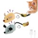 Cat Toy Electric Play Mouse with Feather Tail Cat Toy Mouse Electric with LED Light USB Realistic Mouse Sounds Interactive Toy Mouse for Cats Dogs (Yellow + Grey)