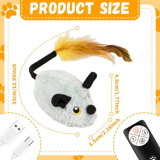 Cat Toy Electric Play Mouse with Feather Tail Cat Toy Mouse Electric with LED Light USB Realistic Mouse Sounds Interactive Toy Mouse for Cats Dogs (Yellow + Grey) Cat Toy Electric Play Mouse with Feather Tail Cat Toy Mouse Electric with LED Light USB Realistic Mouse Sounds Interactive Toy Mouse for Cats Dogs (Yellow + Grey)
