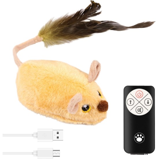 Cat Toy Electric Play Mouse with Feather Tail Cat Toy Mouse Electric with LED Light USB Realistic Mouse Sounds Interactive Toy Mouse for Cats Dogs (Yellow + Grey) Cat Toy Electric Play Mouse with Feather Tail Cat Toy Mouse Electric with LED Light USB Realistic Mouse Sounds Interactive Toy Mouse for Cats Dogs (Yellow + Grey)