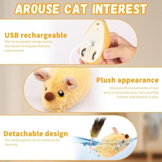Cat Toy Electric Play Mouse with Feather Tail Cat Toy Mouse Electric with LED Light USB Realistic Mouse Sounds Interactive Toy Mouse for Cats Dogs (Yellow + Grey) Cat Toy Electric Play Mouse with Feather Tail Cat Toy Mouse Electric with LED Light USB Realistic Mouse Sounds Interactive Toy Mouse for Cats Dogs (Yellow + Grey)