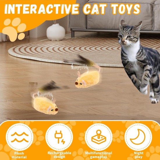 Cat Toy Electric Play Mouse with Feather Tail Cat Toy Mouse Electric with LED Light USB Realistic Mouse Sounds Interactive Toy Mouse for Cats Dogs (Yellow + Grey) Cat Toy Electric Play Mouse with Feather Tail Cat Toy Mouse Electric with LED Light USB Realistic Mouse Sounds Interactive Toy Mouse for Cats Dogs (Yellow + Grey)