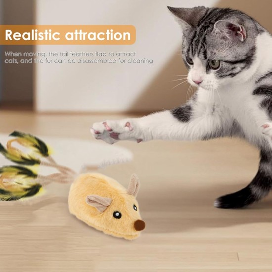 Cat Toy Electric Play Mouse with Feather Tail Cat Toy Mouse Electric with LED Light USB Realistic Mouse Sounds Interactive Toy Mouse for Cats Dogs (Yellow + Grey) Cat Toy Electric Play Mouse with Feather Tail Cat Toy Mouse Electric with LED Light USB Realistic Mouse Sounds Interactive Toy Mouse for Cats Dogs (Yellow + Grey)