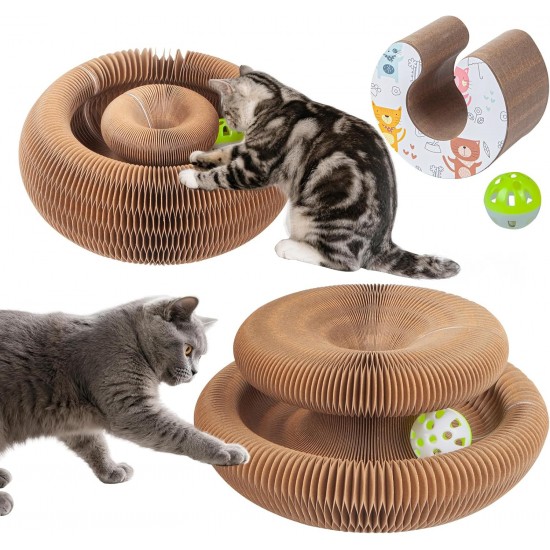 Cat Toy, Magic Accordion Scratching Board, Interactive Toy with Ball Track, Cardboard Scratching Toy for Home Cats and Kittens, Activity and Exercise