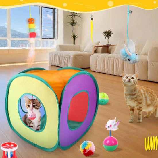 Cat Toy Set, 22 Pieces Cat Toy, with Cat Tunnel, Feather Toy, Plush Toy, Toy Mice Cat Toy for Kitty, Puppy, Kitten Cat Toy Set, 22 Pieces Cat Toy, with Cat Tunnel, Feather Toy, Plush Toy, Toy Mice Cat Toy for Kitty, Puppy, Kitten