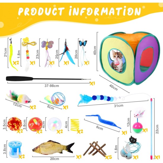 Cat Toy Set, 22 Pieces Cat Toy, with Cat Tunnel, Feather Toy, Plush Toy, Toy Mice Cat Toy for Kitty, Puppy, Kitten Cat Toy Set, 22 Pieces Cat Toy, with Cat Tunnel, Feather Toy, Plush Toy, Toy Mice Cat Toy for Kitty, Puppy, Kitten