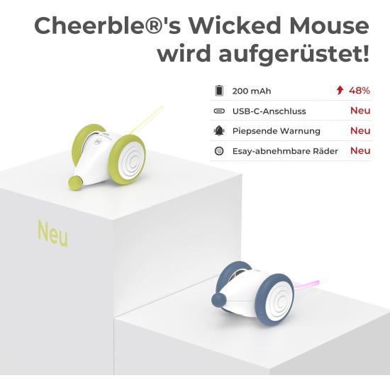 Cheerble Interactive Cat Toy Mouse with Automatic Movement, Wicked Mouse Plus, Electric Kitten Toys for Indoor Cats, Rechargeable, Fit Cats for Paw & Head, Green Cheerble Interactive Cat Toy Mouse with Automatic Movement, Wicked Mouse Plus, Electric Kitten Toys for Indoor Cats, Rechargeable, Fit Cats for Paw & Head, Green