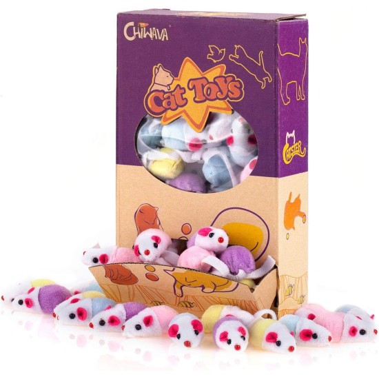 Chiwava 36 Pieces 11.5 cm Small Rattle Cat Toy Mice Cute Double Colour Small Mouse Kitten Interactive Play Assorted Colours