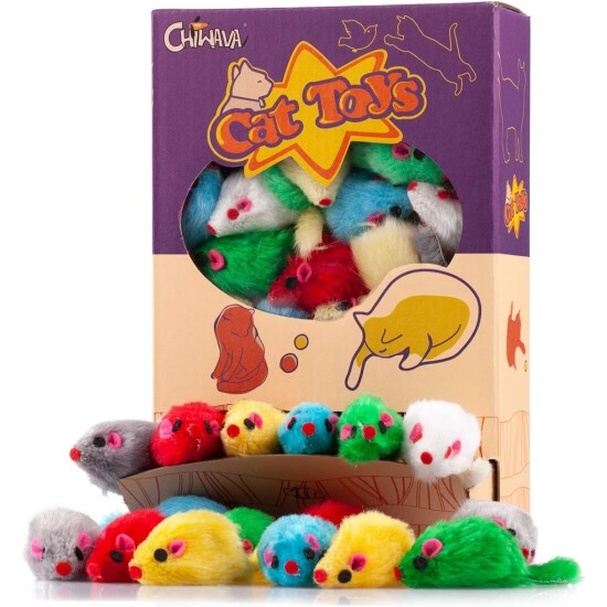 Chiwava Pack of 36 10 cm Furry Cat Toy Rattle Mouse Toy Mice for Cats Interactive Play Assorted Colours Chiwava Pack of 36 10 cm Furry Cat Toy Rattle Mouse Toy Mice for Cats Interactive Play Assorted Colours