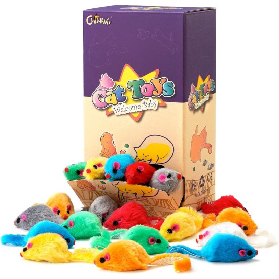 Chiwava Pack of 36 10 cm Furry Cat Toy Rattle Mouse Toy Mice for Cats Interactive Play Assorted Colours Chiwava Pack of 36 10 cm Furry Cat Toy Rattle Mouse Toy Mice for Cats Interactive Play Assorted Colours