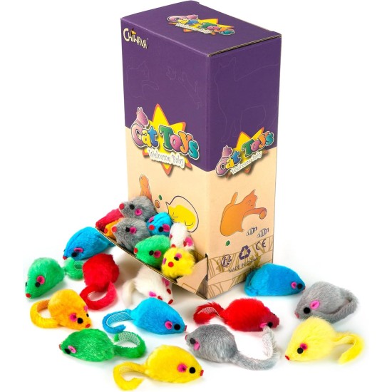 Chiwava Pack of 36 10 cm Furry Cat Toy Rattle Mouse Toy Mice for Cats Interactive Play Assorted Colours Chiwava Pack of 36 10 cm Furry Cat Toy Rattle Mouse Toy Mice for Cats Interactive Play Assorted Colours