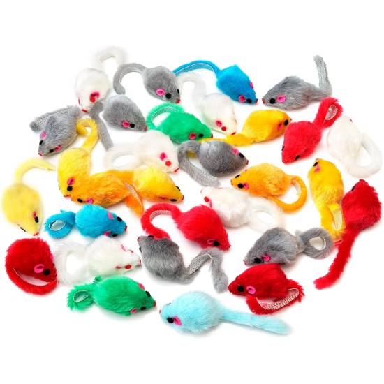 Chiwava Pack of 36 10 cm Furry Cat Toy Rattle Mouse Toy Mice for Cats Interactive Play Assorted Colours Chiwava Pack of 36 10 cm Furry Cat Toy Rattle Mouse Toy Mice for Cats Interactive Play Assorted Colours