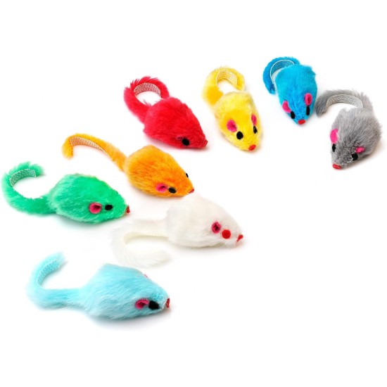 Chiwava Pack of 36 10 cm Furry Cat Toy Rattle Mouse Toy Mice for Cats Interactive Play Assorted Colours Chiwava Pack of 36 10 cm Furry Cat Toy Rattle Mouse Toy Mice for Cats Interactive Play Assorted Colours