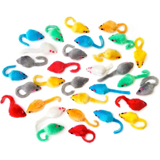 Chiwava Pack of 36 10 cm Furry Cat Toy Rattle Mouse Toy Mice for Cats Interactive Play Assorted Colours Chiwava Pack of 36 10 cm Furry Cat Toy Rattle Mouse Toy Mice for Cats Interactive Play Assorted Colours