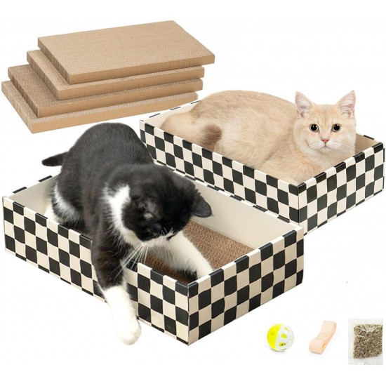 Conlun Cat Scratching Box with 4 Cat Scratching Boards & 2 Separate Cat Boxes & 1 Cat Ball & 1 Catnip Toy, 2-in-1 Scratching Cardboard for Cats to Scratch & Rest, Set Conlun Cat Scratching Box with 4 Cat Scratching Boards & 2 Separate Cat Boxes & 1 Cat Ball & 1 Catnip Toy, 2-in-1 Scratching Cardboard for Cats to Scratch & Rest, Set