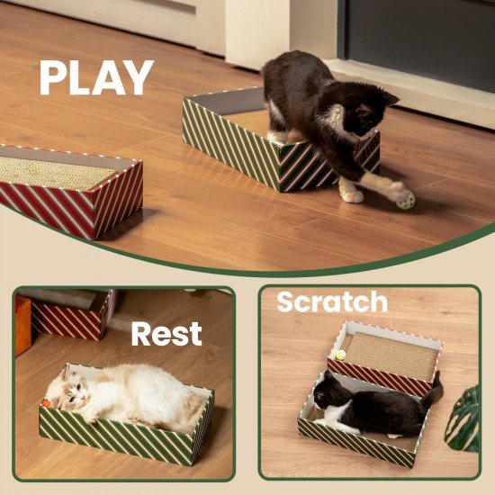 Conlun Cat Scratching Box with 4 Cat Scratching Boards & 2 Separate Cat Boxes & 1 Cat Ball & 1 Catnip Toy, 2-in-1 Scratching Cardboard for Cats to Scratch & Rest, Set Conlun Cat Scratching Box with 4 Cat Scratching Boards & 2 Separate Cat Boxes & 1 Cat Ball & 1 Catnip Toy, 2-in-1 Scratching Cardboard for Cats to Scratch & Rest, Set