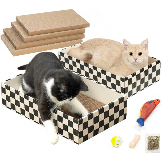 Conlun Cat Scratching Box with 4 Cat Scratching Boards & 2 Separate Cat Boxes & 1 Cat Ball & 1 Catnip Toy, 2-in-1 Scratching Cardboard for Cats to Scratch & Rest, Set Conlun Cat Scratching Box with 4 Cat Scratching Boards & 2 Separate Cat Boxes & 1 Cat Ball & 1 Catnip Toy, 2-in-1 Scratching Cardboard for Cats to Scratch & Rest, Set