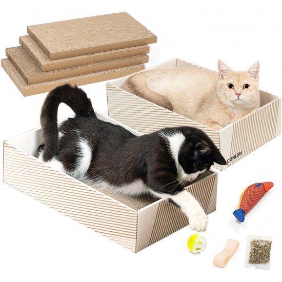 Conlun Cat Scratching Box with 4 Cat Scratching Boards & 2 Separate Cat Boxes & 1 Cat Ball & 1 Catnip Toy, 2-in-1 Scratching Cardboard for Cats to Scratch & Rest, Set Conlun Cat Scratching Box with 4 Cat Scratching Boards & 2 Separate Cat Boxes & 1 Cat Ball & 1 Catnip Toy, 2-in-1 Scratching Cardboard for Cats to Scratch & Rest, Set
