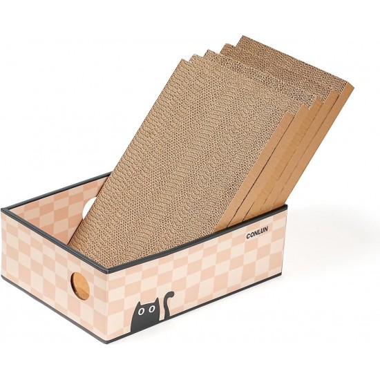 Conlun Cat Scratching Box with 4 Cat Scratching Boards & 2 Separate Cat Boxes & 1 Cat Ball & 1 Catnip Toy, 2-in-1 Scratching Cardboard for Cats to Scratch & Rest, Set Conlun Cat Scratching Box with 4 Cat Scratching Boards & 2 Separate Cat Boxes & 1 Cat Ball & 1 Catnip Toy, 2-in-1 Scratching Cardboard for Cats to Scratch & Rest, Set