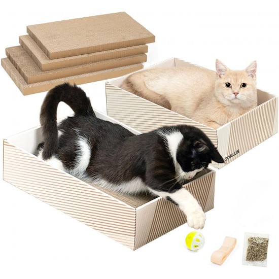 Conlun Cat Scratching Box with 4 Cat Scratching Boards & 2 Separate Cat Boxes & 1 Cat Ball & 1 Catnip Toy, 2-in-1 Scratching Cardboard for Cats to Scratch & Rest, Set Conlun Cat Scratching Box with 4 Cat Scratching Boards & 2 Separate Cat Boxes & 1 Cat Ball & 1 Catnip Toy, 2-in-1 Scratching Cardboard for Cats to Scratch & Rest, Set