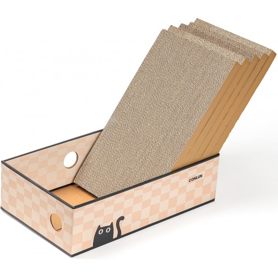Conlun Cat Scratching Box with 4 Cat Scratching Boards & 2 Separate Cat Boxes & 1 Cat Ball & 1 Catnip Toy, 2-in-1 Scratching Cardboard for Cats to Scratch & Rest, Set Conlun Cat Scratching Box with 4 Cat Scratching Boards & 2 Separate Cat Boxes & 1 Cat Ball & 1 Catnip Toy, 2-in-1 Scratching Cardboard for Cats to Scratch & Rest, Set