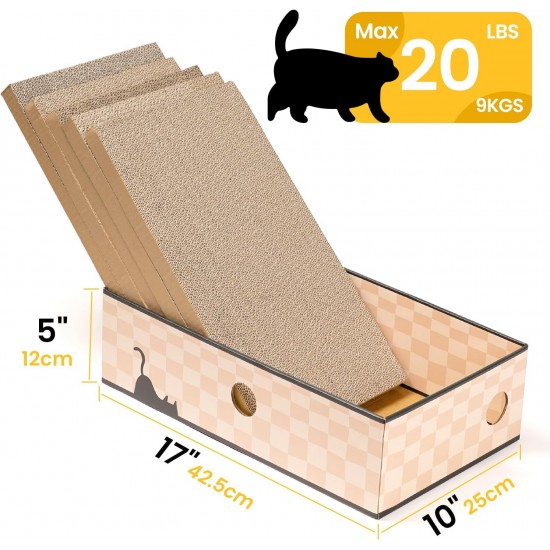 Conlun Cat Scratching Box with 4 Cat Scratching Boards & 2 Separate Cat Boxes & 1 Cat Ball & 1 Catnip Toy, 2-in-1 Scratching Cardboard for Cats to Scratch & Rest, Set Conlun Cat Scratching Box with 4 Cat Scratching Boards & 2 Separate Cat Boxes & 1 Cat Ball & 1 Catnip Toy, 2-in-1 Scratching Cardboard for Cats to Scratch & Rest, Set
