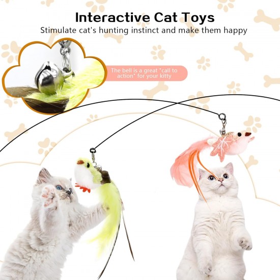 Cozary Pack of 4 Interactive Cat Toy, Suction Cup, 1 Cat Fishing Rod with 2 Bells Birds, Intelligence Toy, Bird Toy for Cats, Wand Cozary Pack of 4 Interactive Cat Toy, Suction Cup, 1 Cat Fishing Rod with 2 Bells Birds, Intelligence Toy, Bird Toy for Cats, Wand