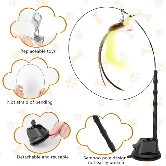 Cozary Pack of 4 Interactive Cat Toy, Suction Cup, 1 Cat Fishing Rod with 2 Bells Birds, Intelligence Toy, Bird Toy for Cats, Wand Cozary Pack of 4 Interactive Cat Toy, Suction Cup, 1 Cat Fishing Rod with 2 Bells Birds, Intelligence Toy, Bird Toy for Cats, Wand