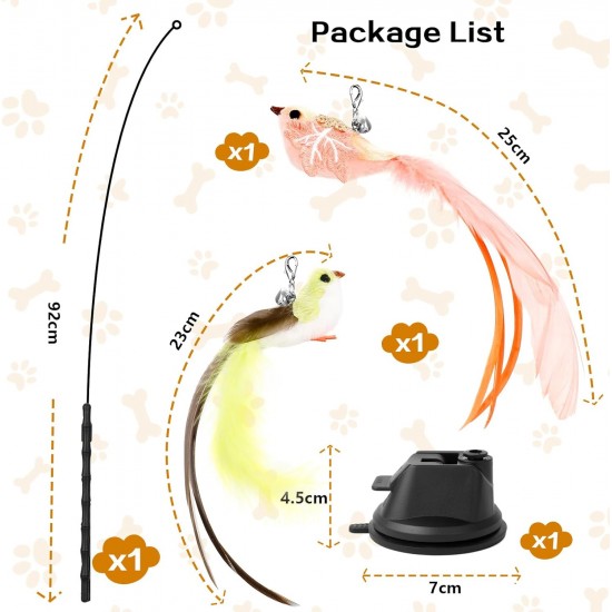 Cozary Pack of 4 Interactive Cat Toy, Suction Cup, 1 Cat Fishing Rod with 2 Bells Birds, Intelligence Toy, Bird Toy for Cats, Wand Cozary Pack of 4 Interactive Cat Toy, Suction Cup, 1 Cat Fishing Rod with 2 Bells Birds, Intelligence Toy, Bird Toy for Cats, Wand